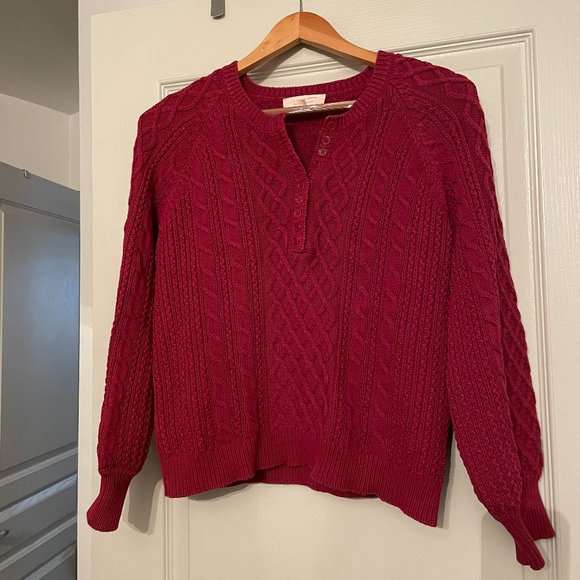Sezane Sweaters - Sezane Red Knit Henley Sweater - Size Large